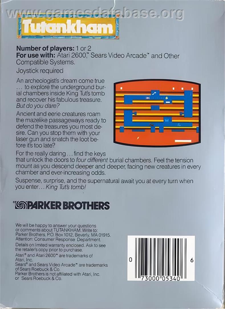 Tutankham - Atari 2600 - Artwork - Box Back