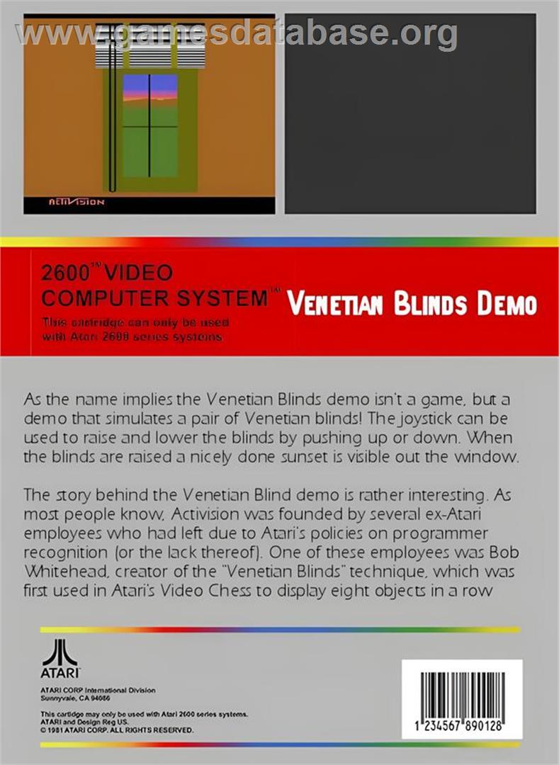 Venetian Blinds - Atari 2600 - Artwork - Box Back