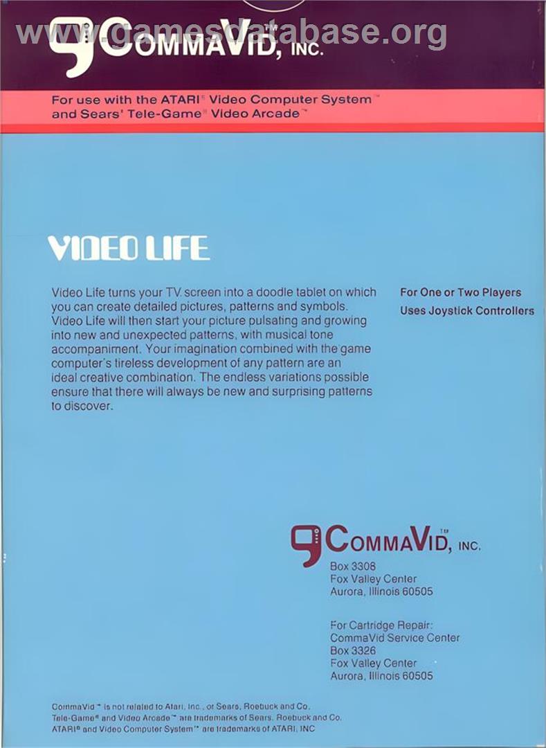 Video Life - Atari 2600 - Artwork - Box Back