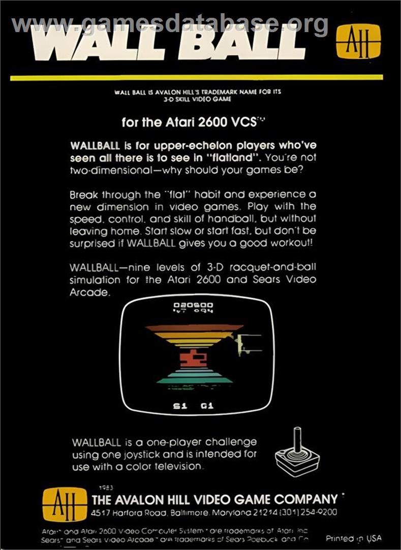 Wall Ball - Atari 2600 - Artwork - Box Back