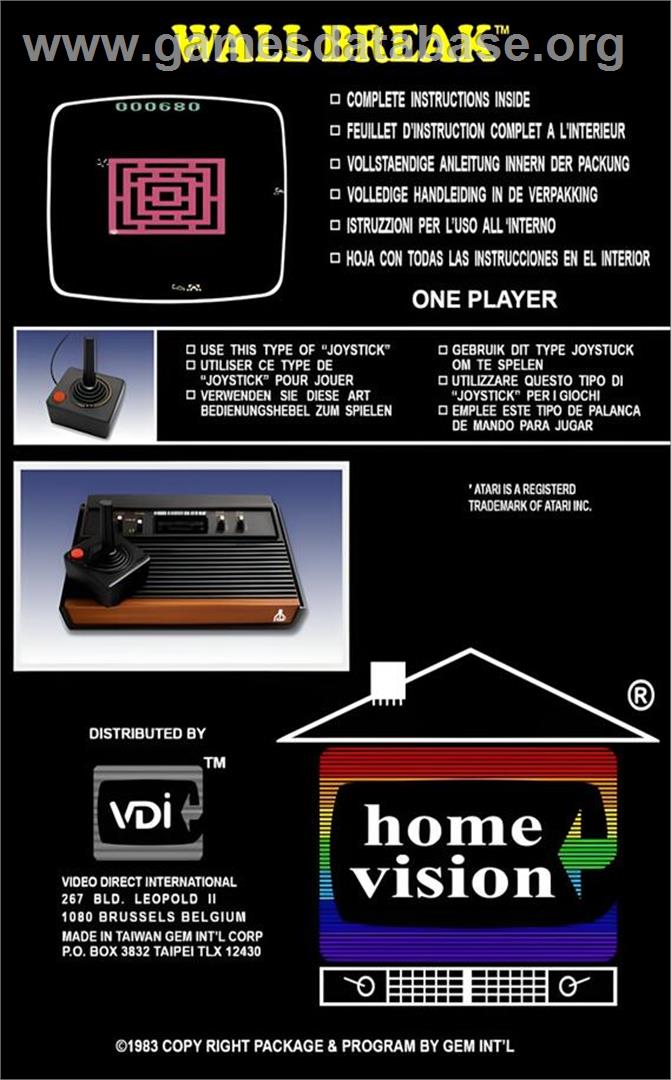 Wall Break - Atari 2600 - Artwork - Box Back