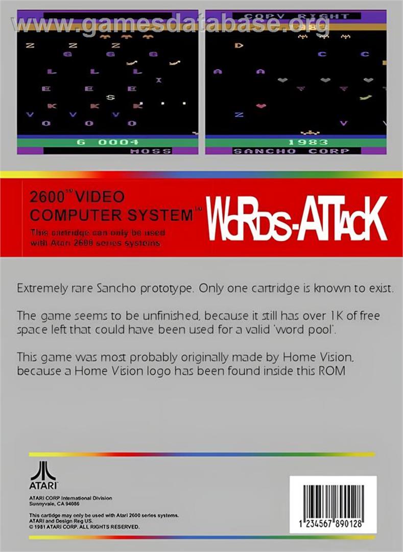 Words-attack - Atari 2600 - Artwork - Box Back