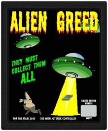 Cartridge artwork for Alien Greed on the Atari 2600.
