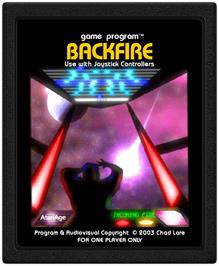 Cartridge artwork for Backfire on the Atari 2600.