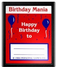 Cartridge artwork for Birthday Mania on the Atari 2600.
