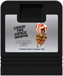 Cartridge artwork for Chase The Chuck Wagon on the Atari 2600.