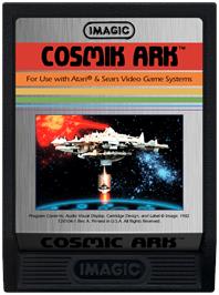 Cartridge artwork for Cosmic Ark on the Atari 2600.