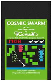 Cartridge artwork for Cosmic Swarm on the Atari 2600.