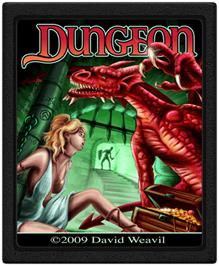 Cartridge artwork for Dungeon on the Atari 2600.