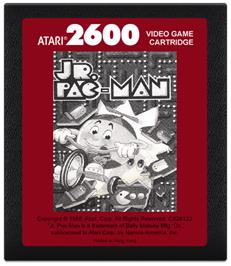 Cartridge artwork for Jr. Pac-Man on the Atari 2600.