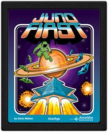 Cartridge artwork for Juno First on the Atari 2600.