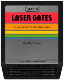 Cartridge artwork for Laser Gates on the Atari 2600.