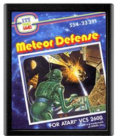 Cartridge artwork for Meteor Defense on the Atari 2600.
