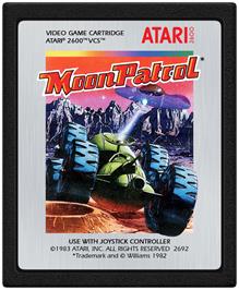 Cartridge artwork for Moon Patrol on the Atari 2600.