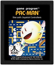 Cartridge artwork for Pac-man on the Atari 2600.