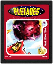 Cartridge artwork for Pleiades on the Atari 2600.