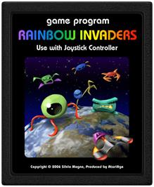 Cartridge artwork for Rainbow Invaders on the Atari 2600.