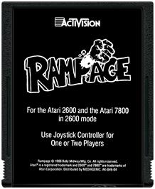 Cartridge artwork for Rampage! on the Atari 2600.