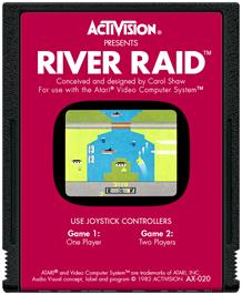 Cartridge artwork for River Raid on the Atari 2600.
