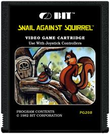 Cartridge artwork for Snail Against Squirrel on the Atari 2600.