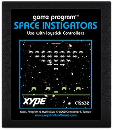Cartridge artwork for Space Instigators on the Atari 2600.