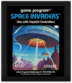 Cartridge artwork for Space Invaders on the Atari 2600.
