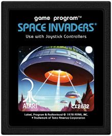 Cartridge artwork for Space Invaders on the Atari 2600.