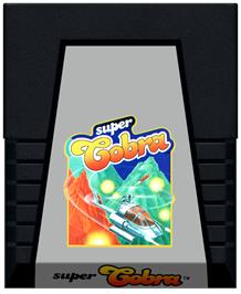 Cartridge artwork for Super Cobra on the Atari 2600.
