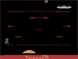 In game image of Cosmic Creeps on the Atari 2600.