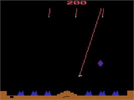 In game image of Missile Command on the Atari 2600.