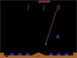 In game image of Missile Command on the Atari 2600.