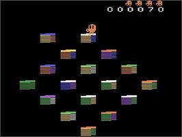In game image of Q-bert's Qubes on the Atari 2600.