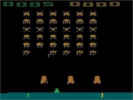 In game image of Space Invaders on the Atari 2600.