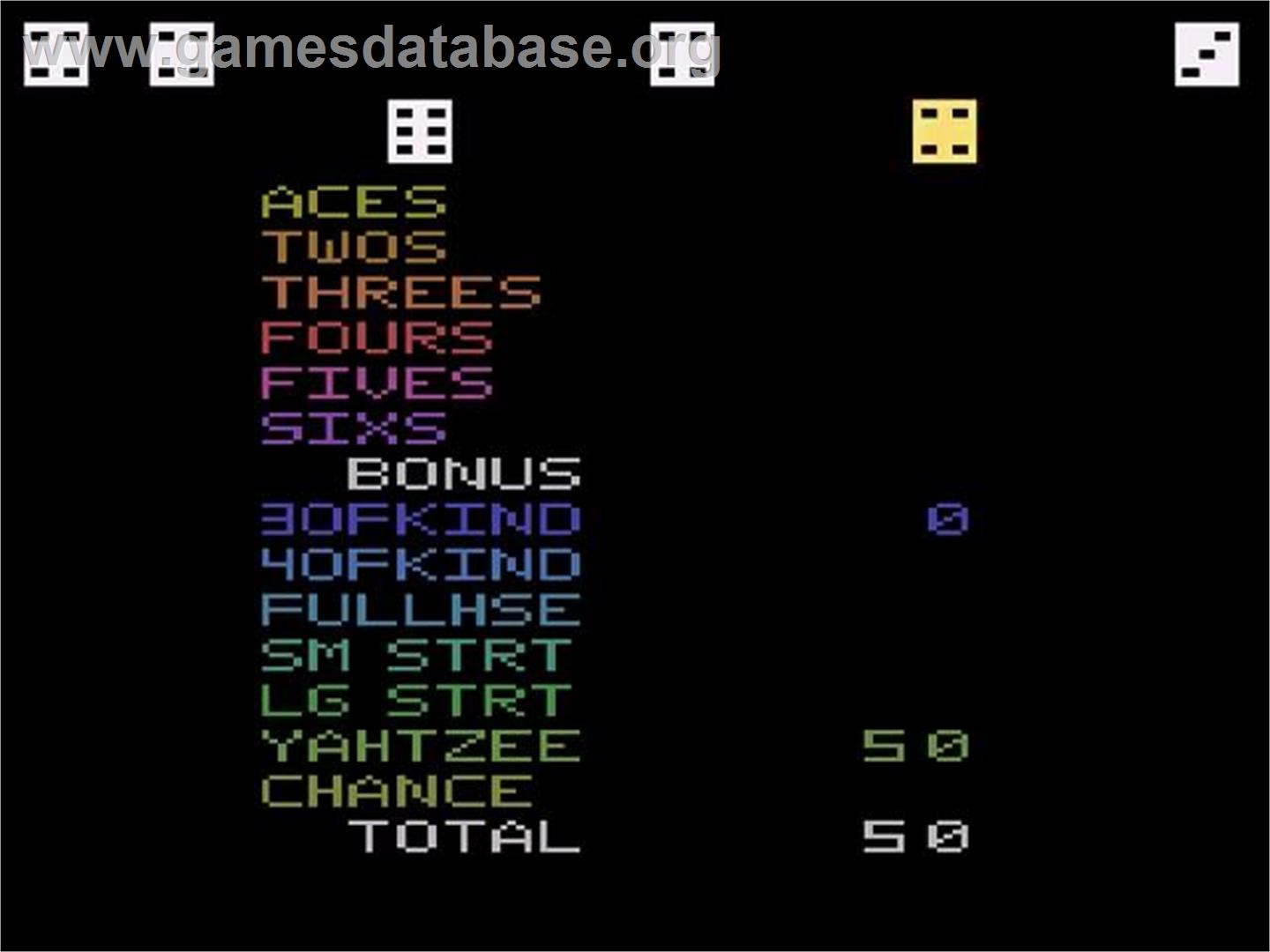 Yahtzee - Atari 2600 - Artwork - In Game