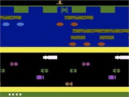 Title screen of Frogger (Parker Brothers) on the Atari 2600.