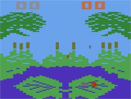 Title screen of Frogs And Flies on the Atari 2600.