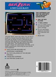 Box back cover for Berzerk on the Atari 5200.