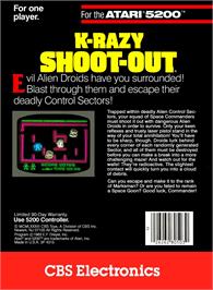 Box back cover for K-razy Shoot-out on the Atari 5200.