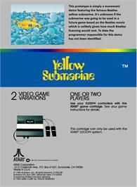 Box back cover for Yellow Submarine on the Atari 5200.