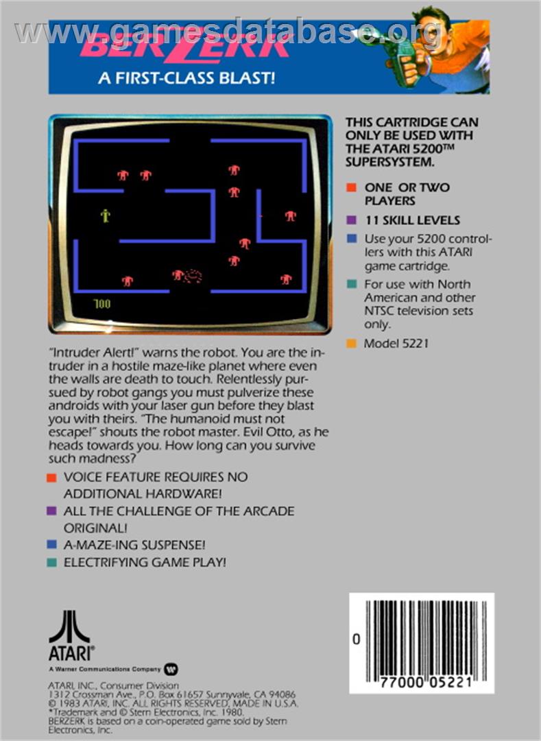 Berzerk - Atari 5200 - Artwork - Box Back