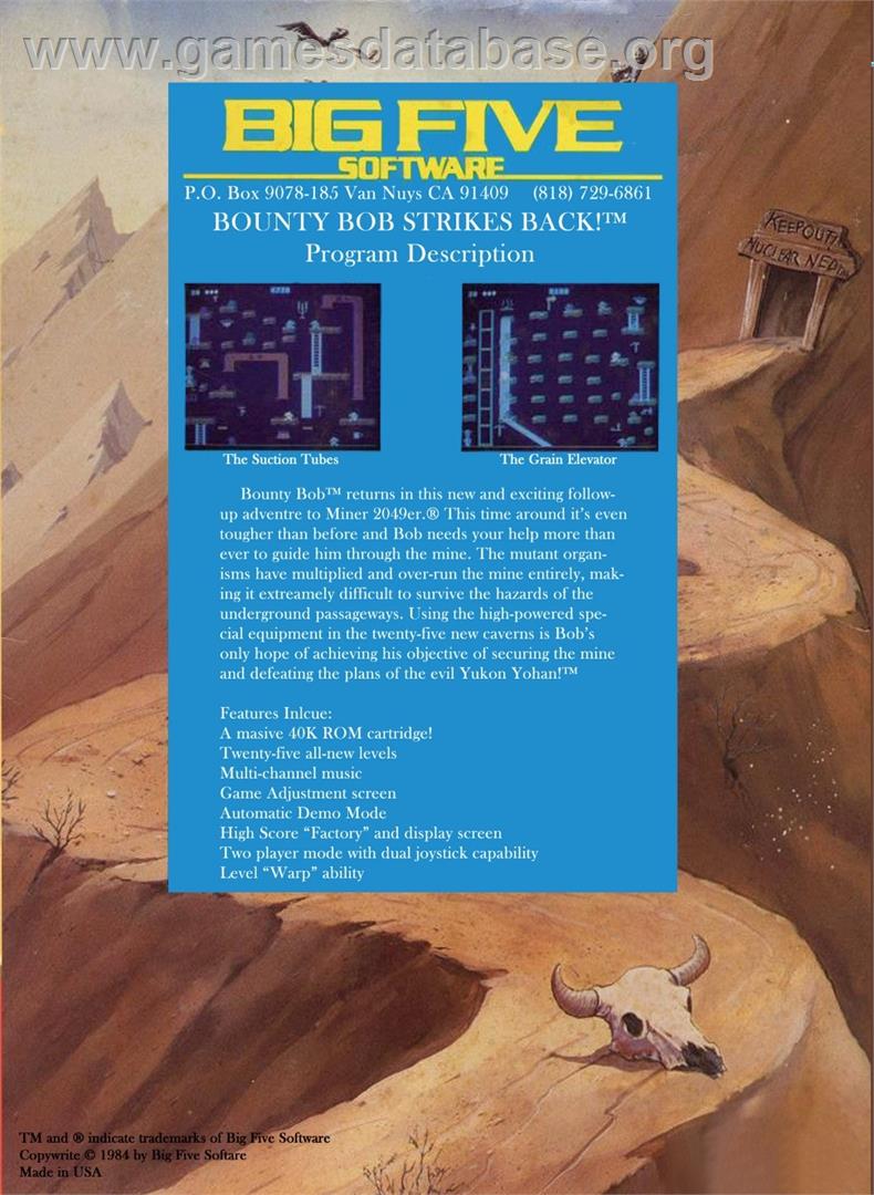 Bounty Bob Strikes Back! - Atari 5200 - Artwork - Box Back