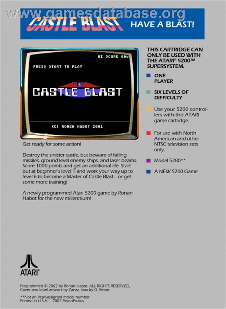 Castle Blast - Atari 5200 - Artwork - Box Back