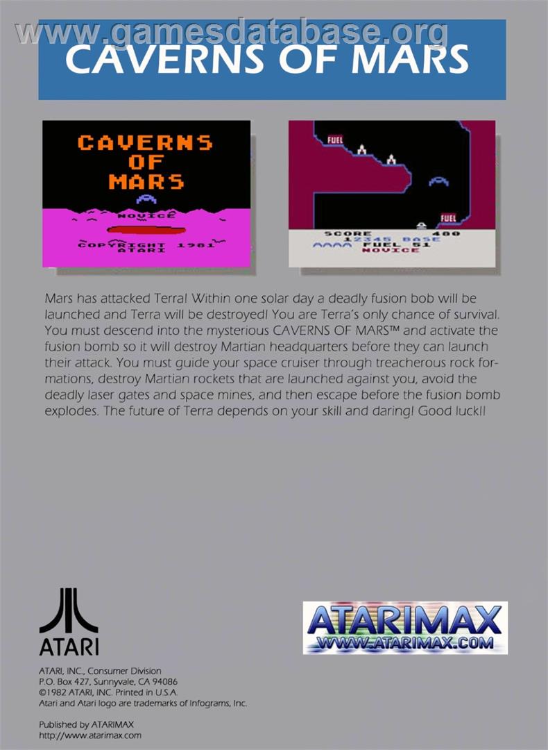 Caverns Of Mars - Atari 5200 - Artwork - Box Back