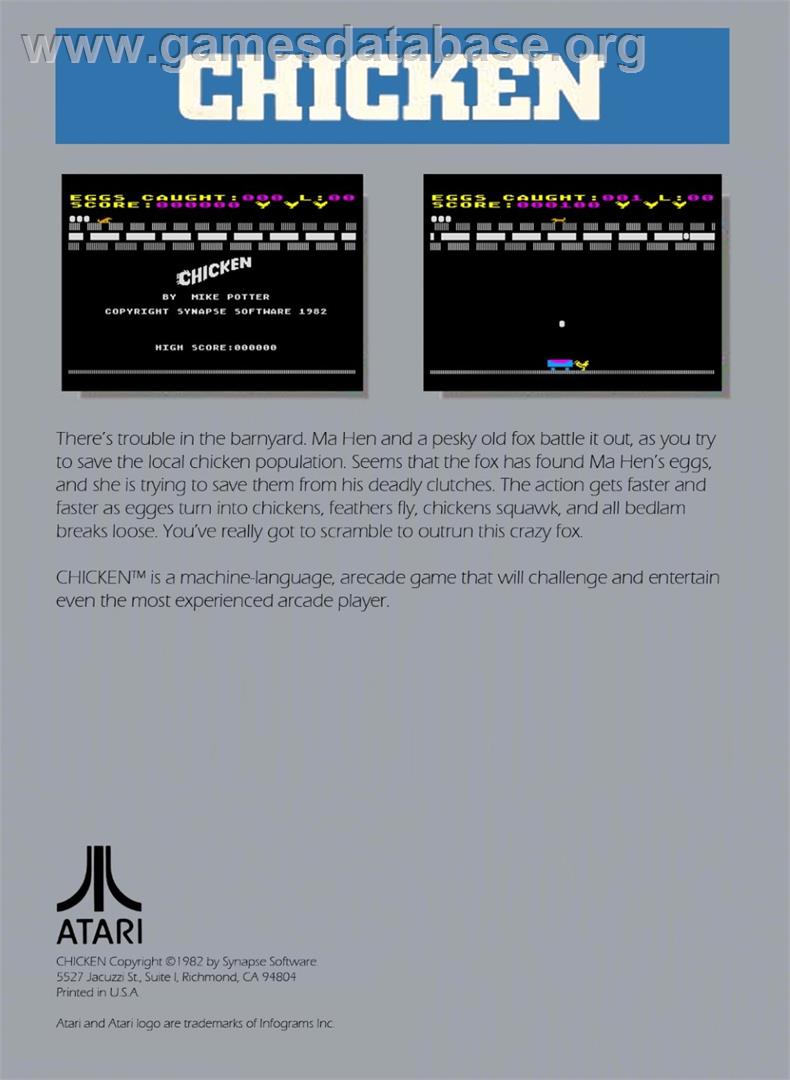 Chicken (Atari 8bit conversion) - Atari 5200 - Artwork - Box Back