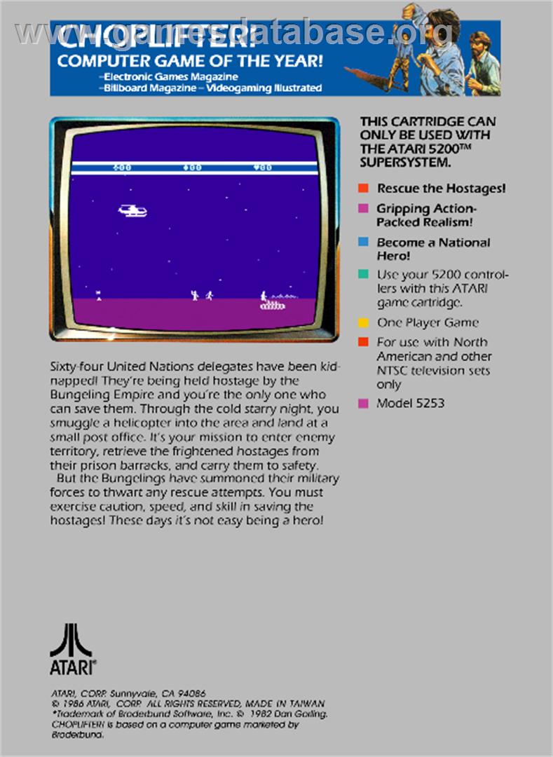 Choplifter - Atari 5200 - Artwork - Box Back