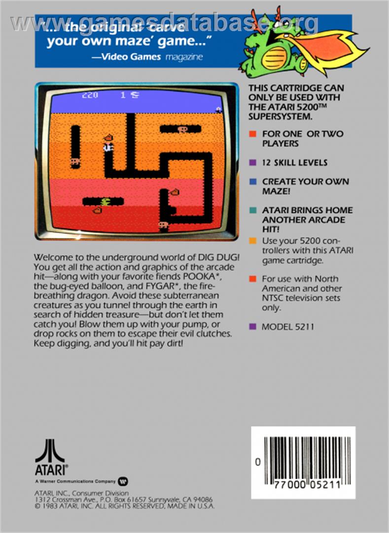 Dig Dug - Atari 5200 - Artwork - Box Back