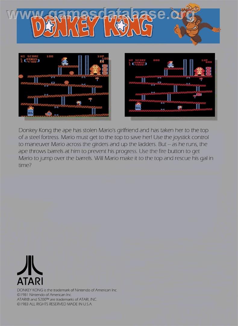 Donkey Kong - Atari 5200 - Artwork - Box Back