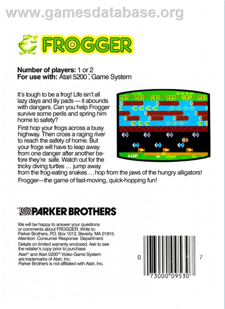 Frogger - Atari 5200 - Artwork - Box Back
