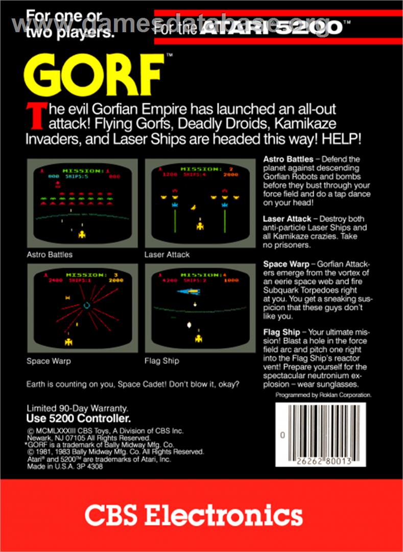 Gorf - Atari 5200 - Artwork - Box Back