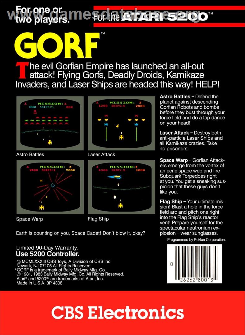 Gorf - Atari 5200 - Artwork - Box Back